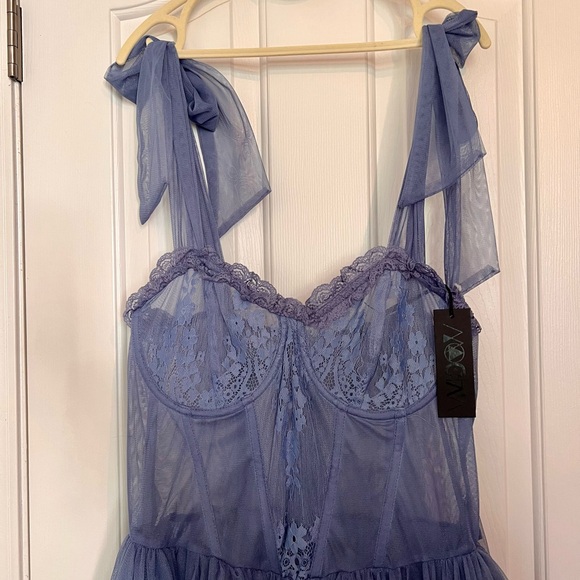 NWT Widow - Dolls Kill - Dance With Death Sleeveless Sheer Light Blue Lace Dress - Picture 3 of 5